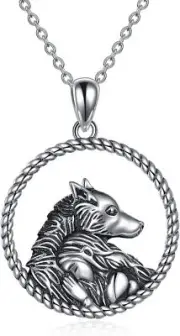 Wolf Necklace Girl Hugging Wolf Pendant 925 Sterling Silver Jewelry Gifts Women