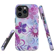 For iPhone 14 Pro Case Tough Protective Cover, Flower Swirls