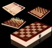 Foldable and Portable 3-in-1 Wooden Game Set - Chess, Checkers, Backgammon