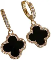 [Follsy] 925 Silver Needle Tiktok Four Leaf Clover 2022 New Retro Flash Diamond net red Advanced Sense Earrings Small Fragrant Wind Earrings