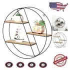 Stylish Black Metal & Natural Wood 3-Tier Circular Wall Shelf for Any Room