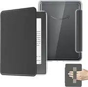 Clear Case with Cover and Hand Strap for 7'' Kindle Paperwhite 12th Gen 2024/Signature Edition Works with Page Turner, Foldable Case for Colorsoft Signature Edition 1st Gen(2024) Auto Sleep Wake