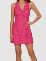 Adrianna Papell Women's Pink Lace Faux-Wrap Tuxedo Dress Size 14