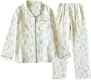 [Suvoiier] Spring/Summer Women's Pajama Set Crepe Long Sleeve Pants Two Piece Cardigan Home Furnishing Set