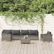 7 Piece Garden Lounge Set with Cushions Grey Poly Rattan Patio Bar Sets