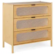 Costway3/4-Drawer Bamboo Storage Cabinet with Fluted Tempered Glass Drawers-Natural-3-Tier