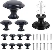 Jindizi 12 Pcs Circular Cabinet Knobs Stainless Steel Drawer Knobs Wardrobe Hardware Matte Black Drawer Knobs Kitchen Cabinet Doors Bathroom Cabinets