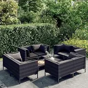 9 Piece Garden Lounge Set with Cushions Poly Rattan Dark Grey Patio Bar Sets