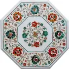 Coffee Table Top Inlaid with Semi Precious Gemstone White Marble Corner Table