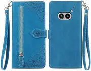 Lanyard Anti-Fall Solid Color Phone Cover Compatible with Nothing CMF Phone 1 (2a) NothingPhone2a A142 Shell Flip Cover Wallet Clip Card Slots Phone Case (Blue,Nothing Phone (2a))