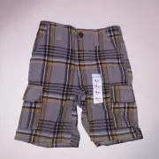 Wonder Kids Cargo Shorts Infant Boys 18 Months Gray Yellow Plaid Pockets New wit