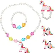 FOYTOKI 1 Set Jewelry Ring Bracelets Earrings Necklace Bracelet Ring Necklace Girl Unicorn Jewelry Kit Earring Acrylic White