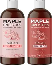 Maple Holistics Argan Oil Shampoo And Set - Argan, Jojoba, Almond Oil, Peach Kernel, Keratin - Sulfate Free - Safe For Color Treated, Damaged And Dry Hair - For Women, Men, Teens And All Hair Types