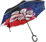 Double Layer Inverted Umbrella Cars Reverse Umbrella Lovely Snowmen Night Sky Windproof UV Proof Travel Outdoor Umbrella