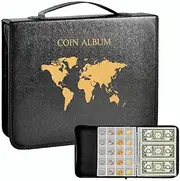 Oimzzr Coin Collection Holder Book for Collectors 200 Pockets & 30 Sleeves Paper Money Display Storage Case Transparent PVC Penny Collection Album Display Souvenir Coin Storage Organizer for