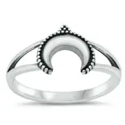 Moon Ring Genuine Solid Sterling Silver 925 Oxidized Face Height 10 mm Size 7