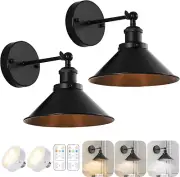 Black Vintage Wireless Battery Operated Wall Sconces, Industrial Cordless Batter