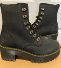 NIB Woman's Black Dr Martens Leona Nubuck Leather Platform Boots US 9