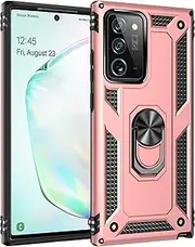 Cavor for Samsung Galaxy Note20 Ultra Case (6.9") TPU Case PC Bumper 360° Rotation Ring Holder Kickstand Back Cover [Work with Magnetic Car Mount] Shockproof Protective Cover-Rose