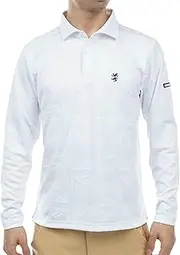 [Admiral] Golf ADMA364 Men's Classic Union Jack Logo Jacquard Long Sleeve Shirt, 00WHT, M