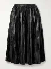 [Proenza Schouler White Label] Proenza Schouler White Label - Rosalyn Pleated Faux Leather Midi Skirt - Black - US2 US 2 Black