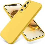 Case for Sony Xperia 1 V, Liquid Silicone Protective Phone Case for Sony Xperia 1 V with Silicone Lanyard, Slim Thin Soft Shockproof Cover for Sony Xperia 1 V Silicone Case Yellow