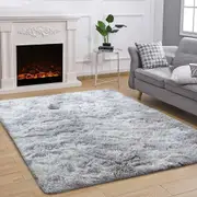 Soft Plush Rugs for Living Room and Bedroom Decor - Grey/White, 160x200cm