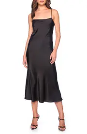 Susana Monaco Bias Cut Satin Midi Dress in Black at Nordstrom, Size Medium