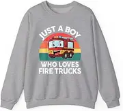 [X.Style] Just A Boy Who Loves Fire Trucks Firefighter Toddler ds034 Sweater Grey S