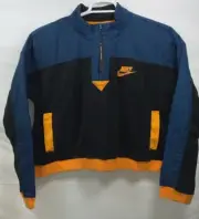 NWT Women Nike Cropped Half Zip Pullover Fleece Jacket Black Blue Orange Large