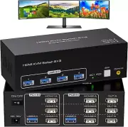 HDMI KVM Switch 3 Monitors 2 Computers 8K 60Hz 4K 120Hz 2 Port KVM 4 USB...