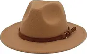 [ａ aternee] Fedora Hat Western Cowboy Hat Unisex Thickened Comfortable Warm Retro Wide Brim Felt Hat Felt Panama Hat for Costume Accessory Travel Party, Camel
