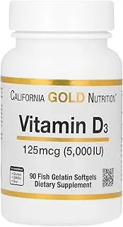 California Gold Nutrition Vitamin D3 125 mcg 5 000 IU 90 Fish Gelatin Softgels