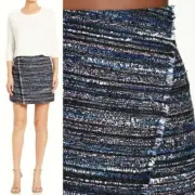 Diane Von Furstenberg DVF Austyn Black Indigo Camellia Tweed Faux Wrap Skirt 14