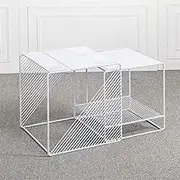 Table Nesting Coffee Set of 2, Side End for Living Room, Accent with Sturdy Metal Frame(White)