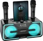 Portable Bluetooth Karaoke Machine with LED Lights & 2 UHF Wireless Microphones
