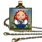 Nesting Doll & Flowers Glass Top Necklace Handcrafted Gifts