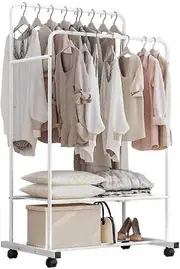Shindat Metal clothes rack, coat rack with removable hooks, storage wardrobe on wheels for clothes and leather goodsWhite