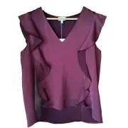 Witchery Top Size 16 Maroon Flutter Top Short Sleeve Blouse BNWT
