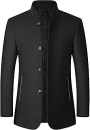 [Generic] Men's Trench Coat Band Collar Single Breasted Slim Fit Coats Wool Blend Overcoat Jacket Work Business Dress Pea Coat
