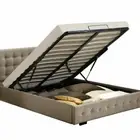 Fabric Bed Frame Double Gas Lift Double Beige Levede