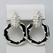 Vintage 1980-90s Silver Tone Hammered Door Knocker Pierced Earrings