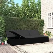 Outdoor Lounge Bed, Garden Sun Lounge Patio Sun Bed Lounger Day Bed Chaise Lounge Convertible Sun Bed with Cushions Poly Rattan Black