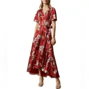 Ted Baker Errika Cabana print burnt orange wrap maxi dress size 2