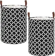 2Pcs Laundry Basket with Drawstring Dustproof Dirty Cloth Basket 50L Waterproof Clothes Hamper Foldable Laundry Hamper for College Dorm Laundry (Black)