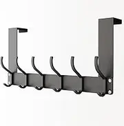 Over The Door Hook, Feilifan Folding Heavy-Duty Stainless Steel Door Towel Rack with 6 Doble Coat Hanger Hooks for Hanging Clothes Towels Hat Over Door Hanger for Bathroom Bedroom, Black