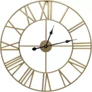 Wall Clocks 24" Roman Numerals Round Metal Electronic Analog Quality Gold