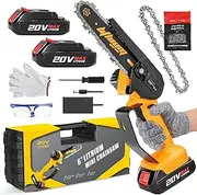 6" Cordless Mini Chainsaw: The Ultimate Handheld Electric Saw for Efficient Tree Pruning and Wood Cutting with Dual Batteries and Durable Manganese Steel Chains (Chrome yellow)