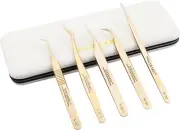 5 PCS Tweezers for Eyelash Extensions Straight and Curved Precision Professional