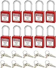 QWORK® Safety Lockout Padlock, 10 Padlocks with 20 Keys, Steel Shackle, Red
